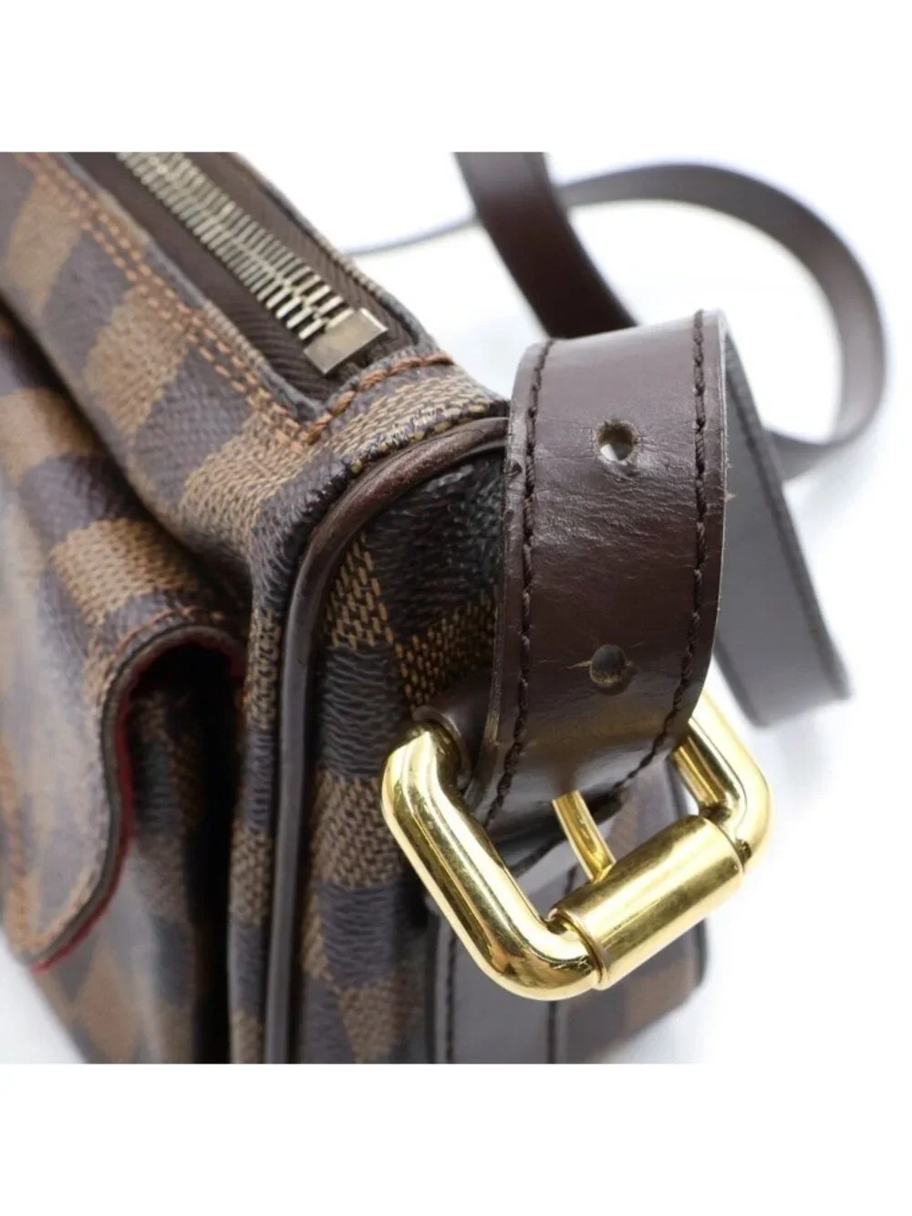 Louis Vuitton Damier Ravello GM Shoulder Bag Brown Leather Gold